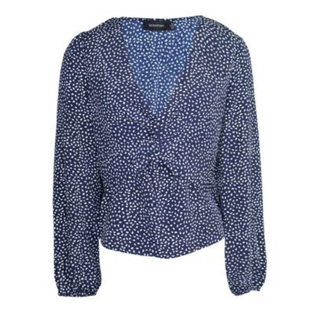 Minkpink Navy Spotted Twist Front Blouse